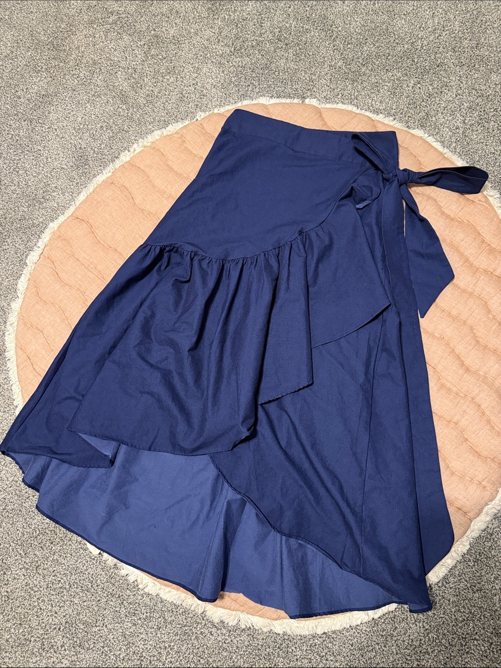 Wrapped Ruffle Midi high low Skirt in Navy